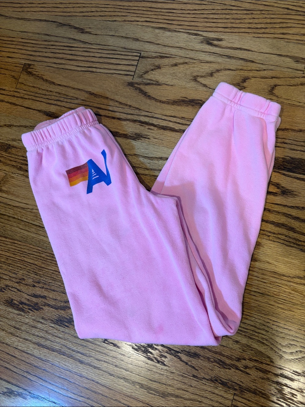Aviator Nation Classic Sweatpants Youth size 10 Pink signature logo rainbow girl